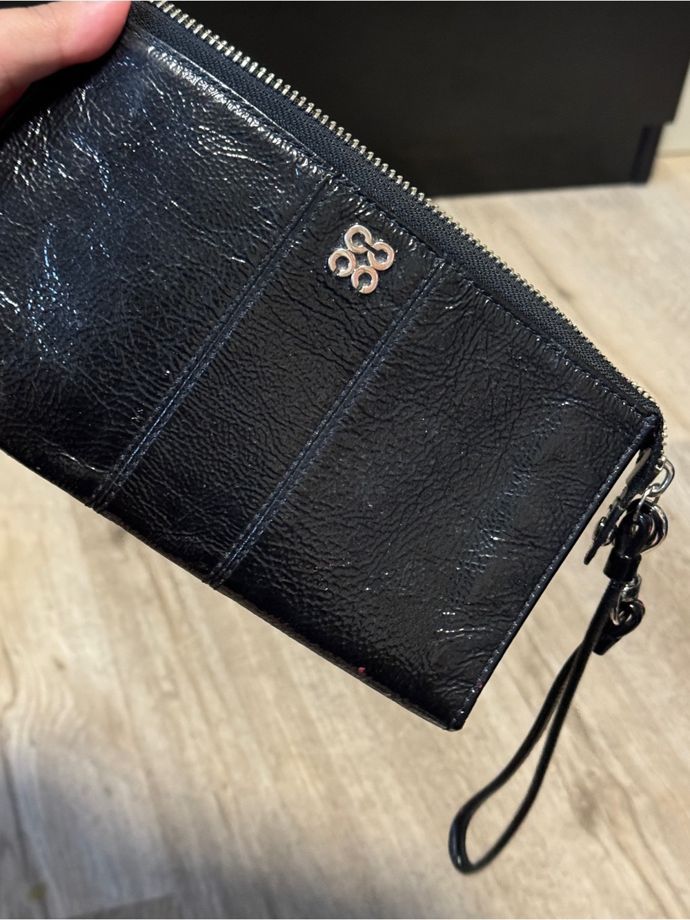 Coach Black Leather Wristlet Clutch with Silver Accent